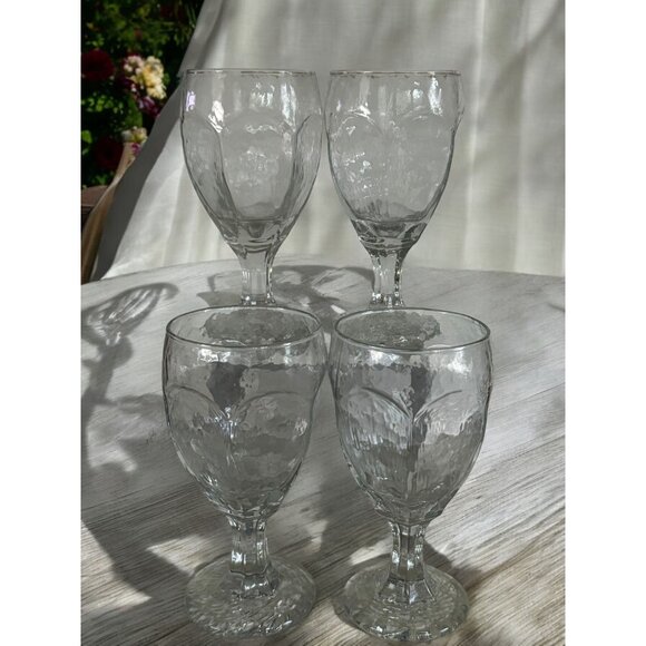 Set Of 4 Vintage Libbey Chivalry Textured Clear Glass Goblets - Picture 6 of 11